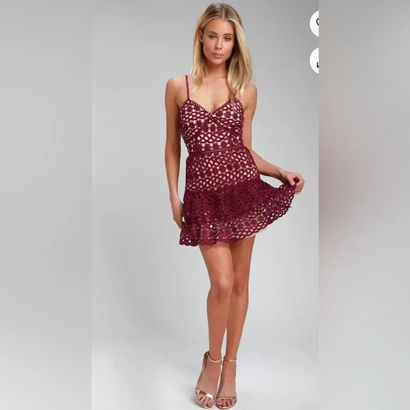 Lulus Beauty and Lace Plum Purple Crochet Lace Mini Dress Cocktail Formal - Picture 2 of 12